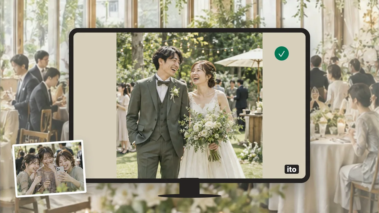 Guests’ photos come together and appear on screens at the venue and at home