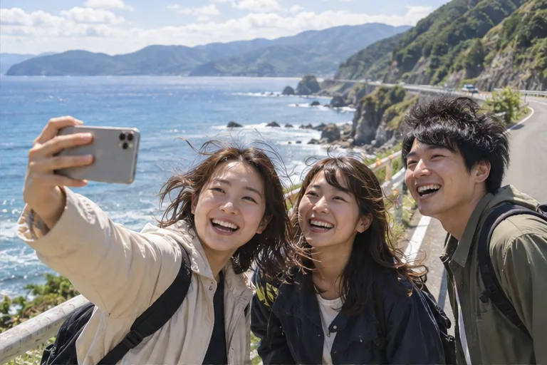 Friends enjoying a trip along the coast